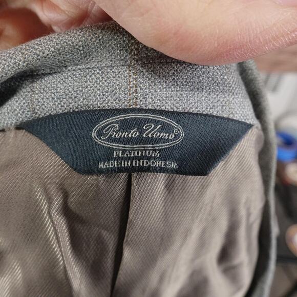 Pronto Uomo Platinum Sport Coat Mens 42R Gray Silk Wool Windowpane Blazer - Picture 12 of 13